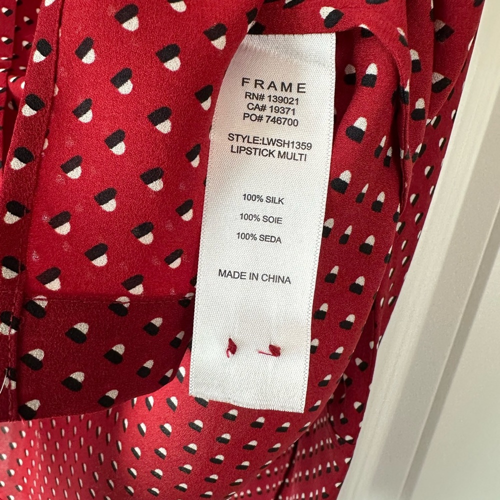 FRAME Women’s Heart Print Silk PJ Blouse Red NWOT (Size M) - Picture 7 of 10